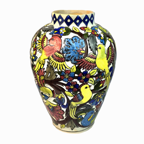 Vase décoratif en céramique persan peint à la main avec design Gol o Morgh