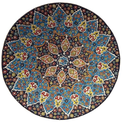 Assiette Décorative en Céramique Art Persan Minakari Émail Fait Main