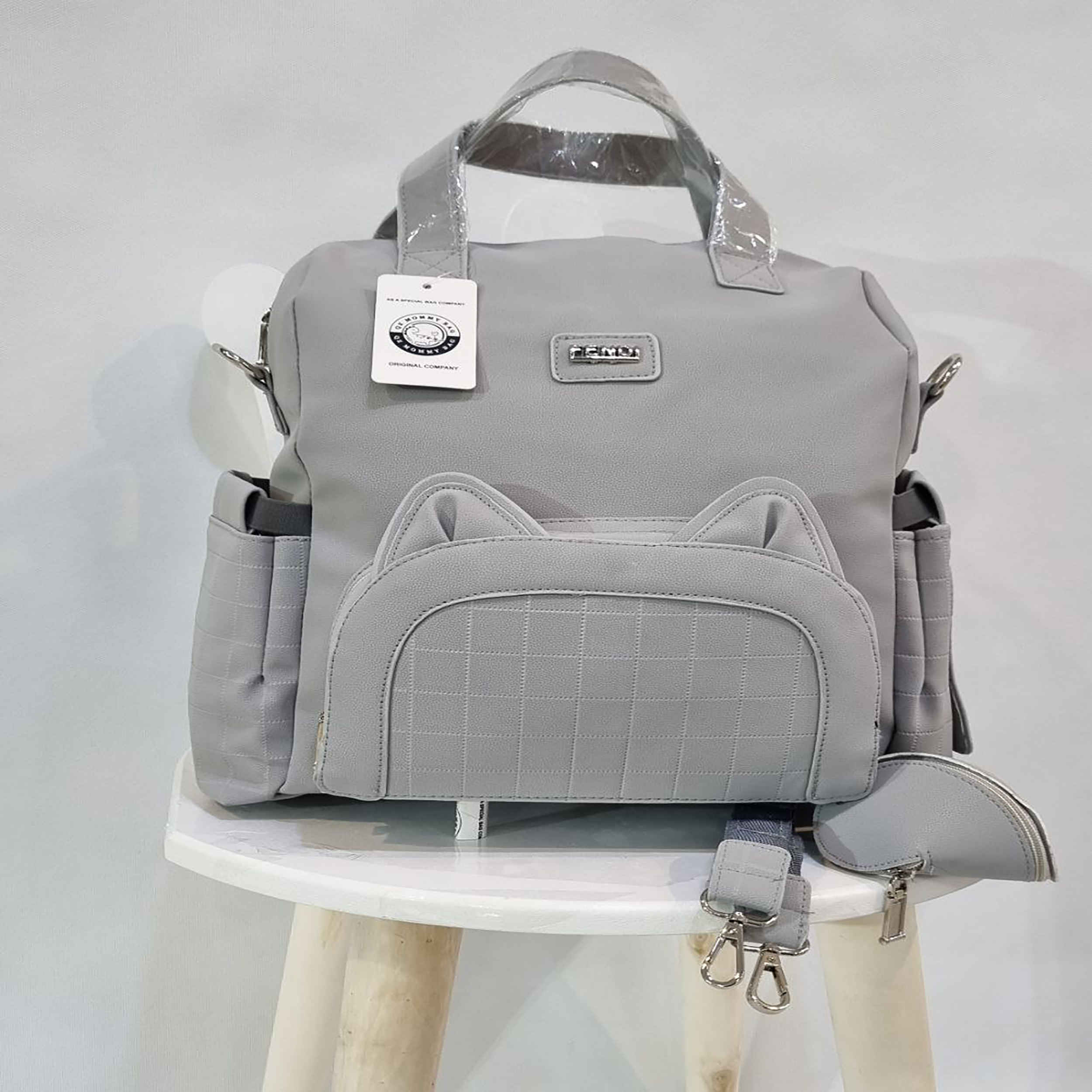 Sac à couches avec poches latérales pour accessoires bébé Modèle QZ Chat