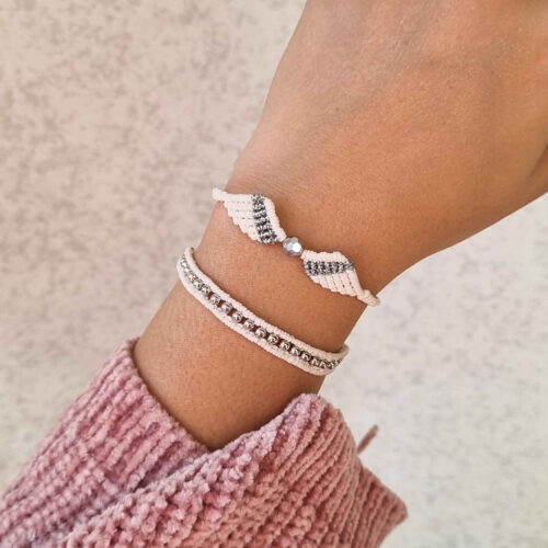 Bracelet macramé brodé pour femmes modèle Aile d’Ange