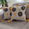 Housse de Coussin Punch Needle - Design Floral Crème Brodé (Lot de 2)