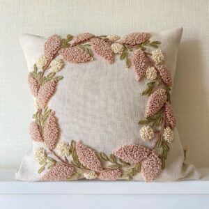 Housse de Coussin Punch Needle – Design Feuilles Brodé (Lot de 2)