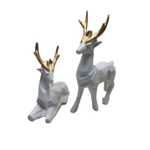 Ensemble de figurines géométriques de cerf cubisme 2 pièces – Sculpture d’art moderne