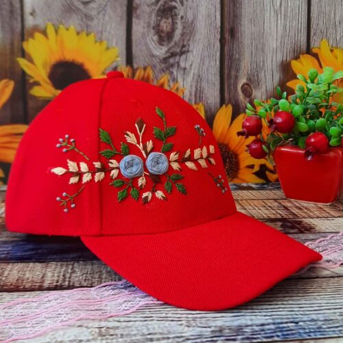Casquette de baseball pour femme brodée à la main avec motif rose