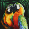 Hand-Knotted Persian Silk Pictorial Rug from Tabriz Two Parrots in the Jungle