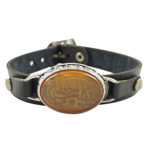 Bracelet islamique avec cuir et pierre agate ajustable Ya Zaynab E Kubra
