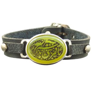 Bracelet islamique avec cuir et pierre agate pour homme