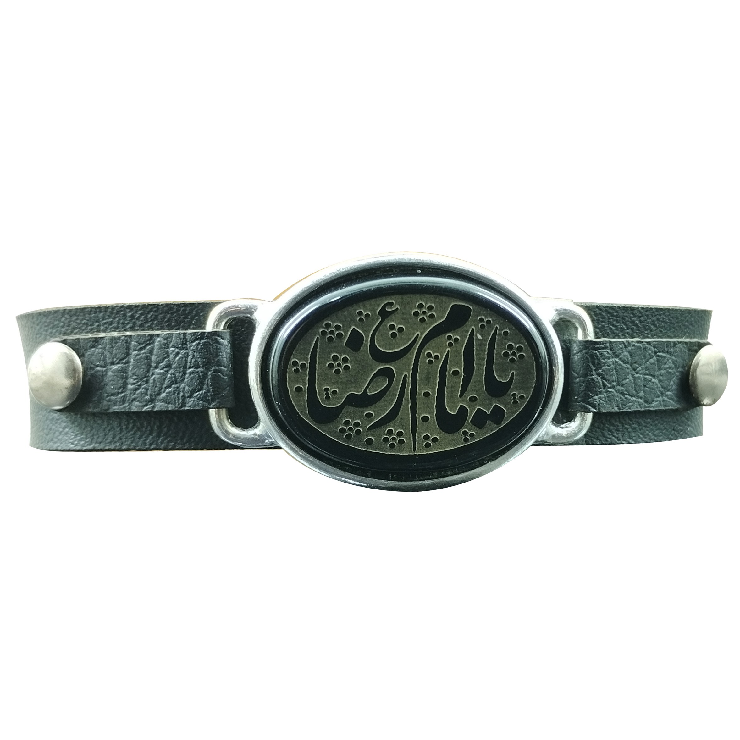 Bracelet islamique avec cuir et pierre agate pour homme en Calligraphie Imam Reza