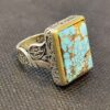 Bague Modèle Carrée Islamique en Argent Persan avec Turquoise de Neyshabur pour Homme