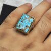 Bague Modèle Carrée Islamique en Argent Persan avec Turquoise de Neyshabur pour Homme