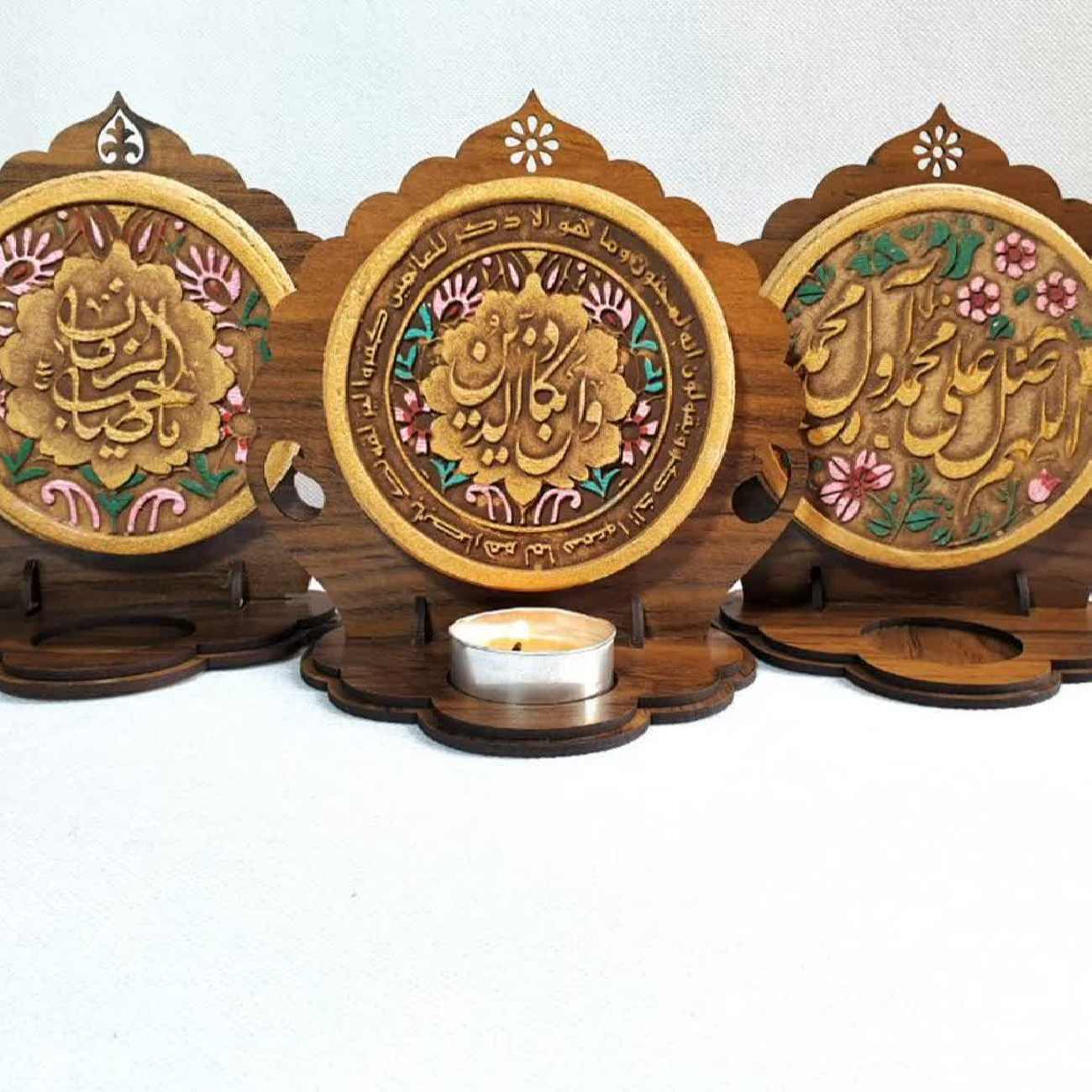 Islamic Wooden Table Top Candle Holder with Islamic Design