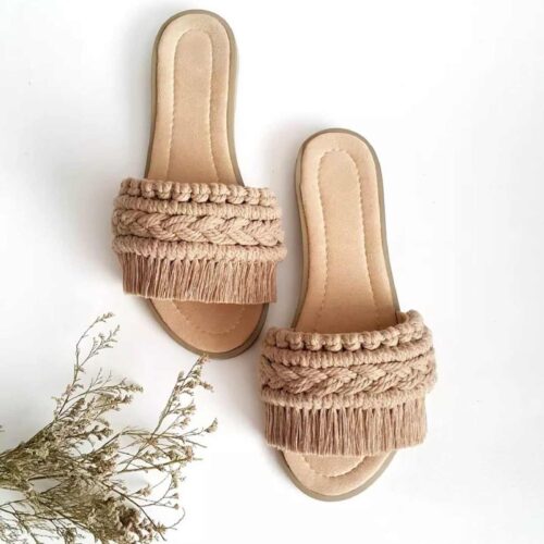 Pantoufles Macramé Boho Chic Plates pour Femmes Modèle Ella