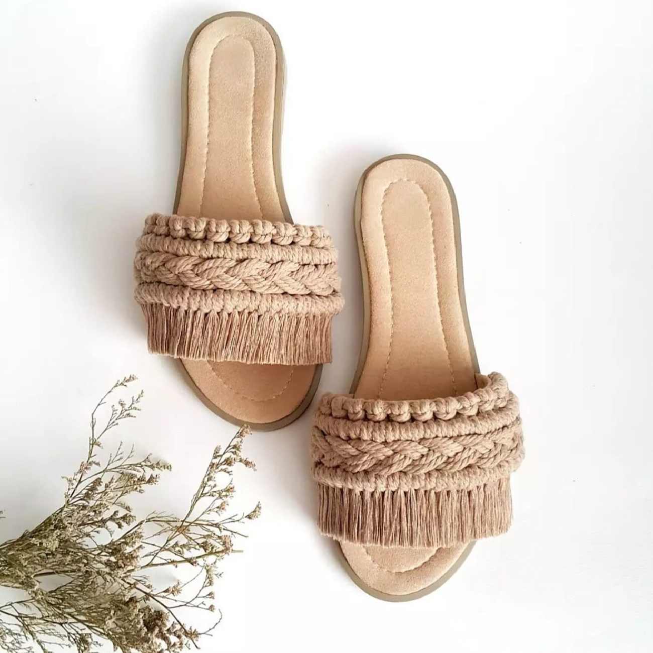 Pantoufles Macramé Boho Chic Plates pour Femmes Modèle Ella