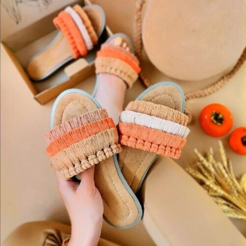 Pantoufles Macramé Boho Chic Plates pour Femmes Modèle Automne