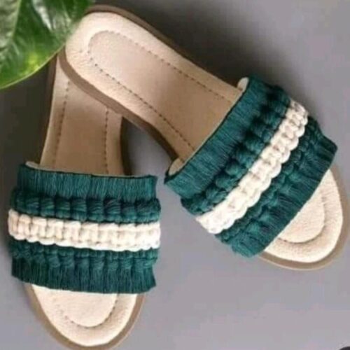 Pantoufles Macramé Boho Chic pour Femmes Modèle Plat