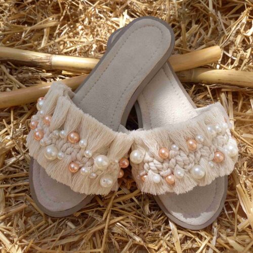 Pantoufles Macramé Boho Chic pour Femmes Modèle Perle