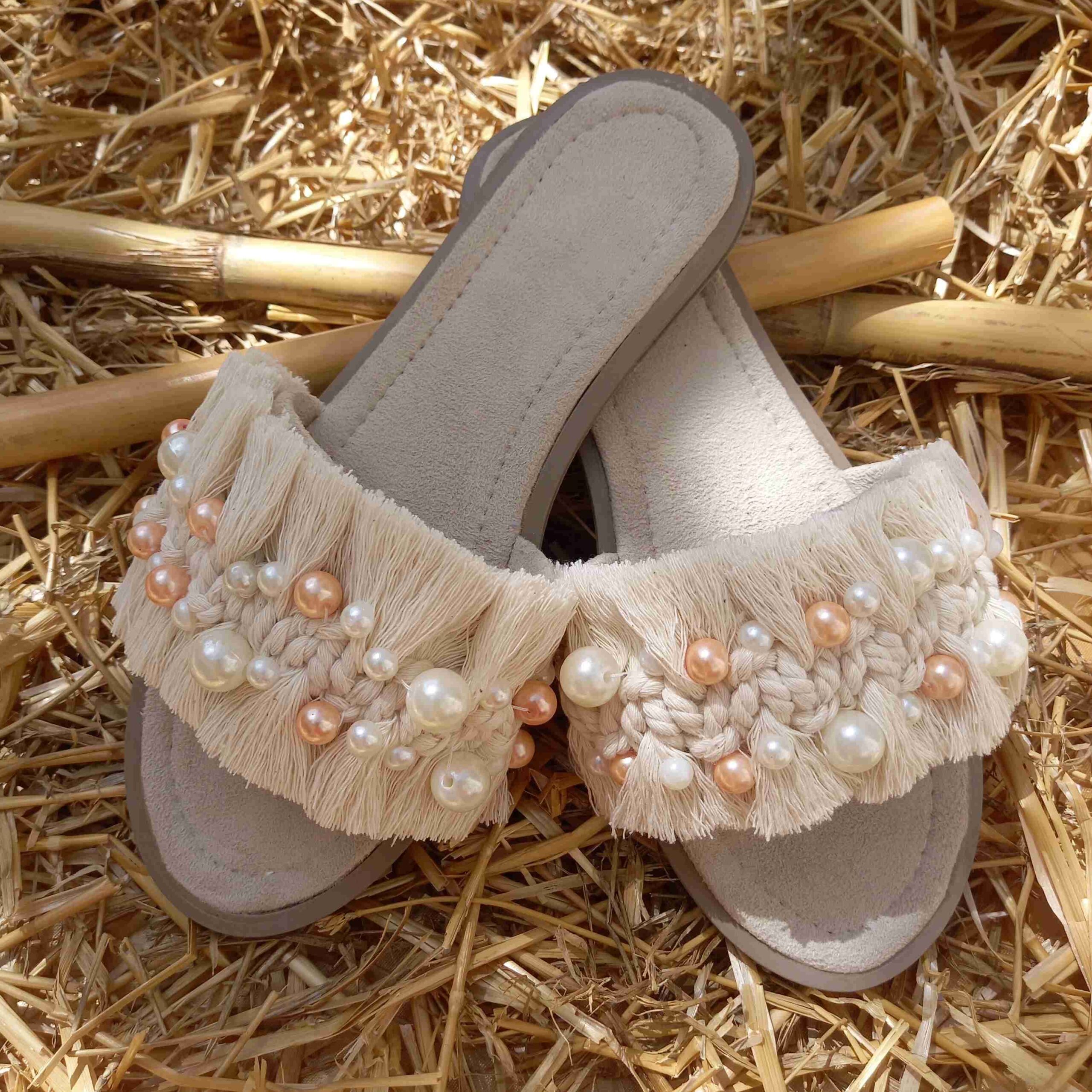 Pantoufles Macramé Boho Chic pour Femmes Modèle Perle