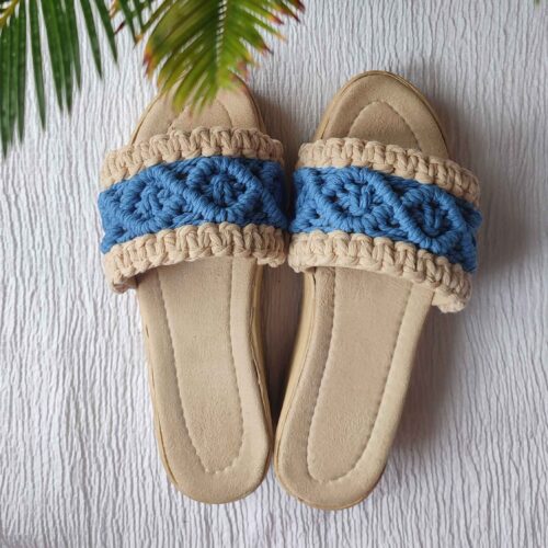 Pantoufles Macramé Boho Chic à Talon Compensé pour Femmes