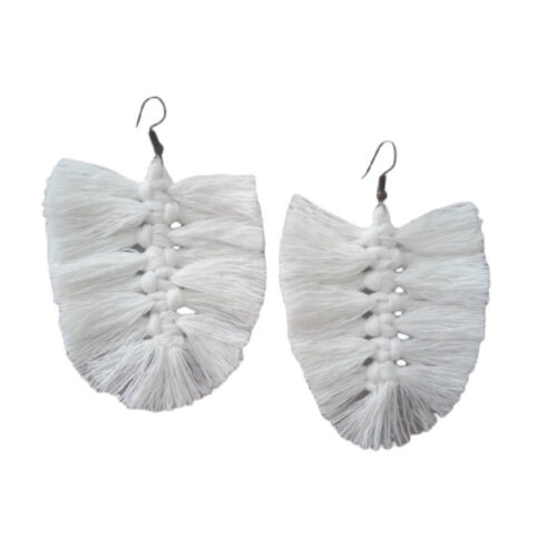 Boucles d’oreilles à pompons en macramé pour femmes, modèle Feuille