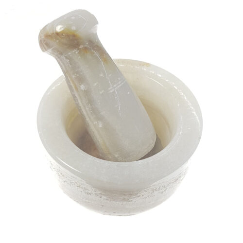 Ensemble Mortier et Pilon en Marbre Fabriqué à la Main pour le Mélange de Safran et d’Épices Modèle Nadia