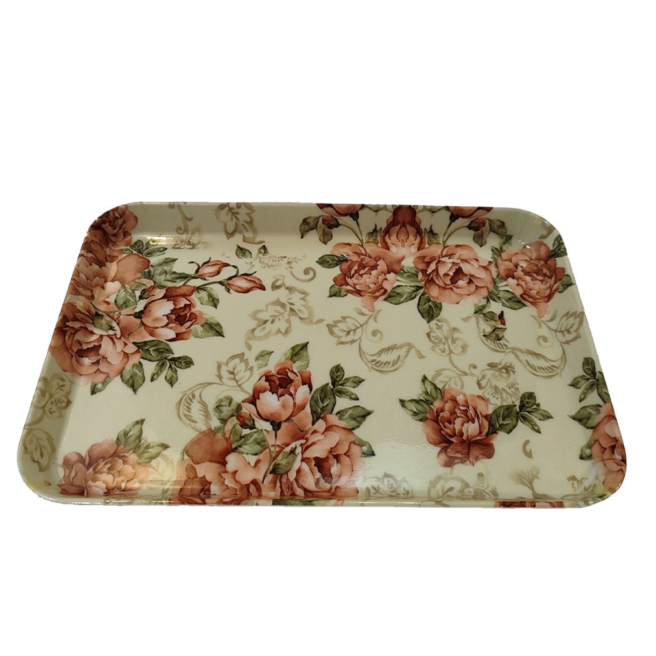 Plateau de service en mélamine durable et léger, design floral crème