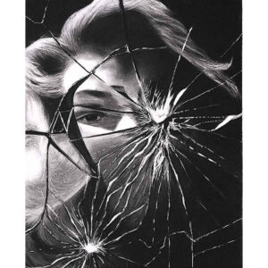 Dessin original au stylo noir avec design miroir brisé sur carton