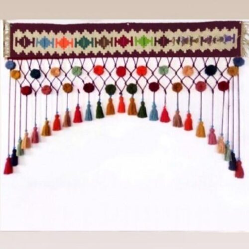 Tenture murale persane à pompons DIY – Motif kilim traditionnel modèle Mehr