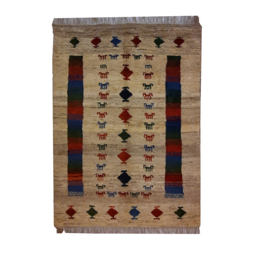 Tapis Gabbeh Persan en laine authentique tissé à la main à Shiraz, motifs animaliers