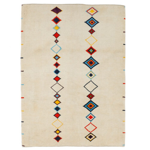 Tapis Gabbeh Persan en laine tissé à la main dans le Fars, géométrique crème