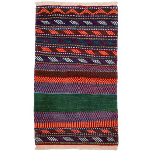 Tapis Gabbeh Persan en laine tissé à la main dans le Yasouj, rayé