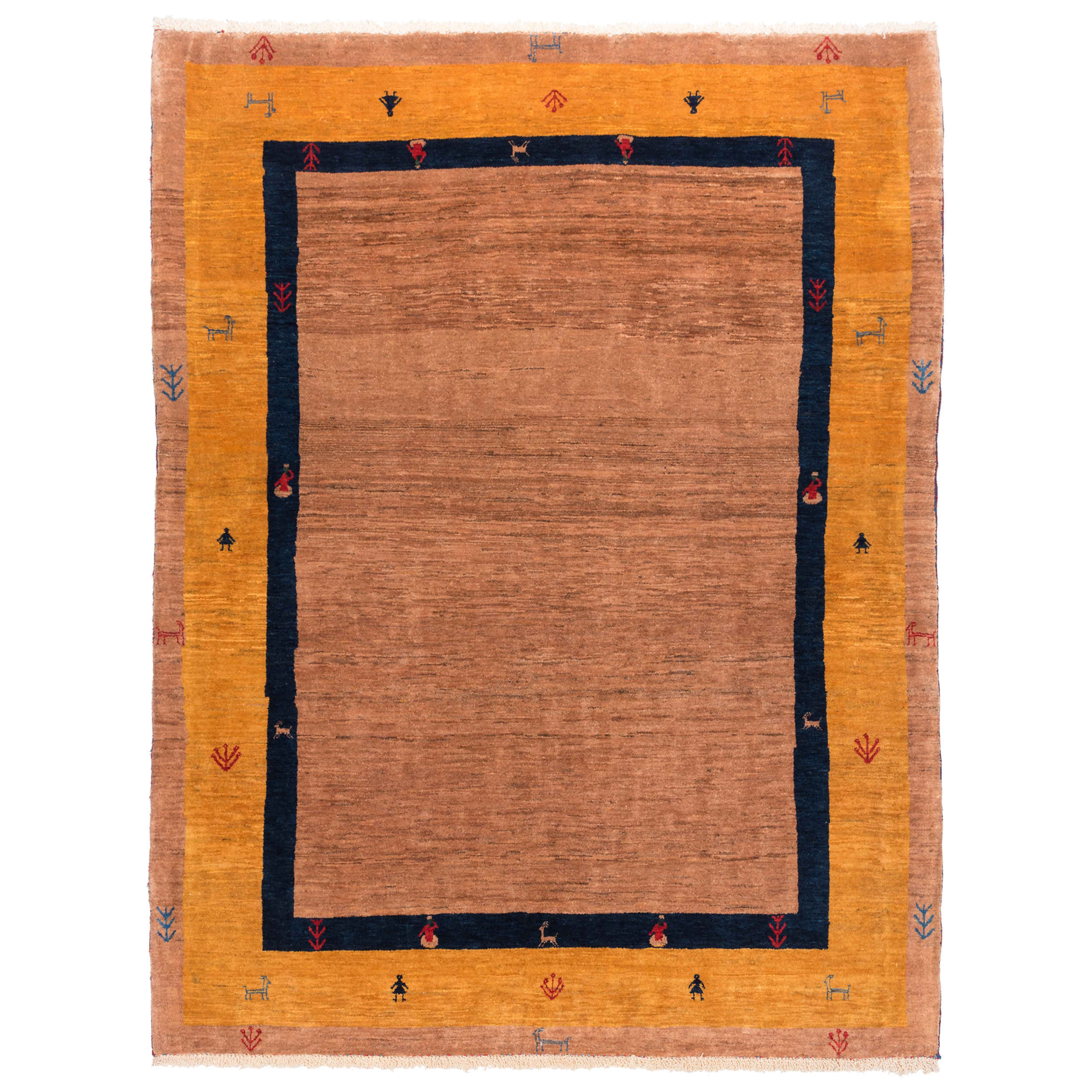 Tapis Gabbeh Persan en laine authentique tissé à la main dans le Fars, bordé