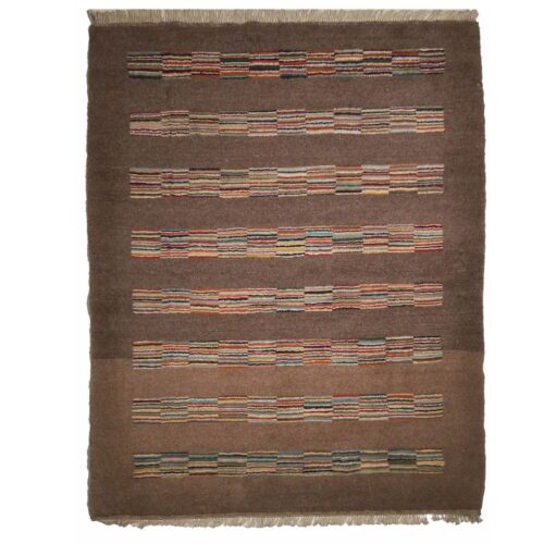 Tapis Gabbeh Persan en laine tissé à la main dans le Fars, rayé marron
