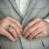 Bague en Argent avec Émeraude Verte Persane pour Homme Fabriquée à la Main Modèle Bahar