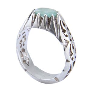 Bague en Argent avec Émeraude Verte Persane pour Homme Fabriquée à la Main Modèle Ellipse