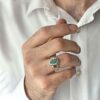 Bague en Argent avec Émeraude Verte Persane pour Homme Fabriquée à la Main Modèle Tear
