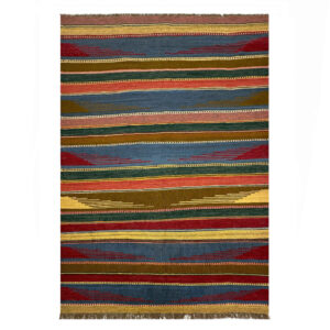 Tapis Kilim Persan en laine authentique tissé à la main à Shiraz, rayé