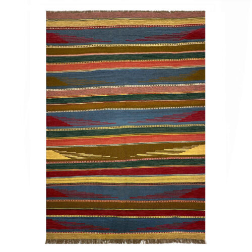 Tapis Kilim Persan en laine authentique tissé à la main à Shiraz, rayé