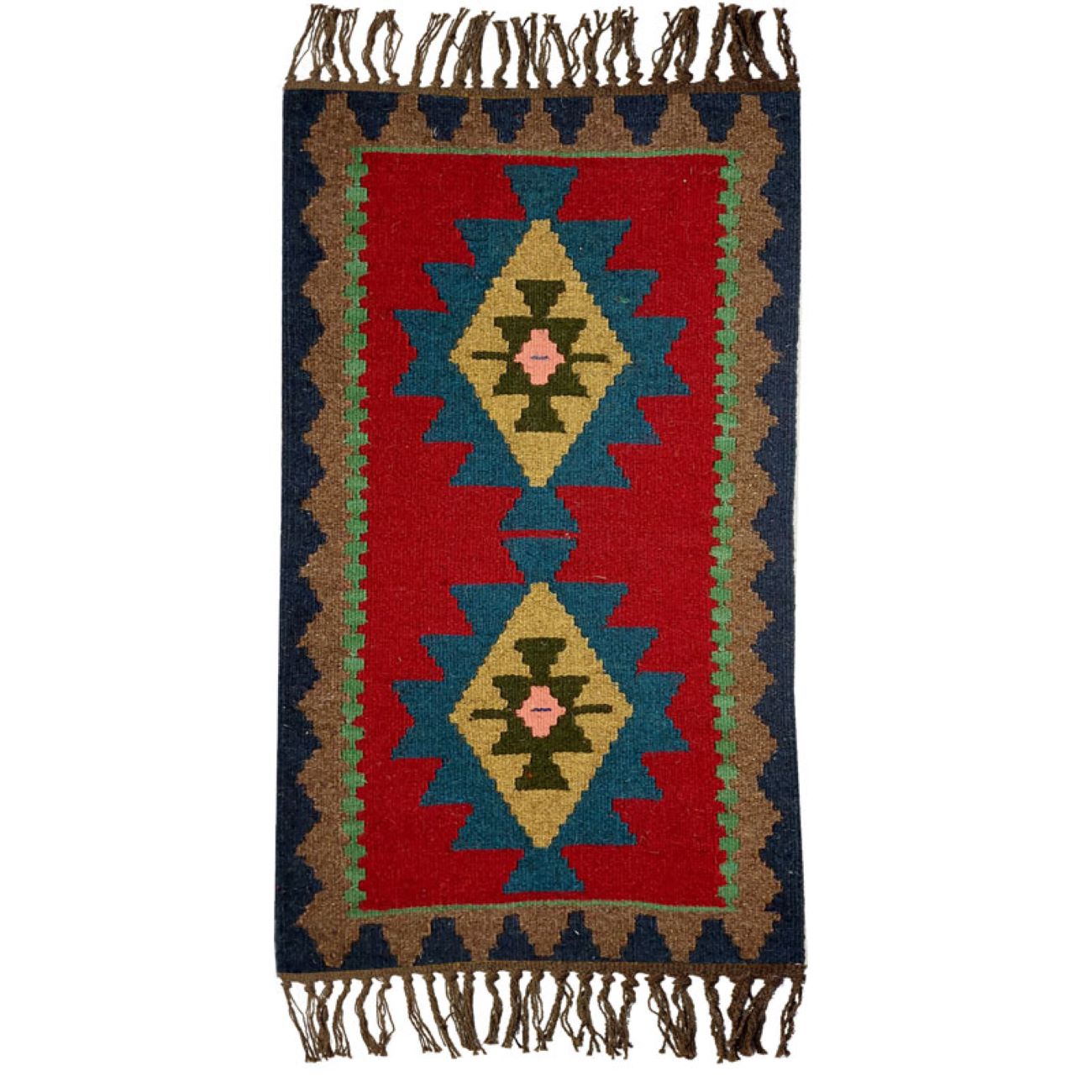 Tapis Kilim Persan en laine tissé à la main, géométrique Qashqai