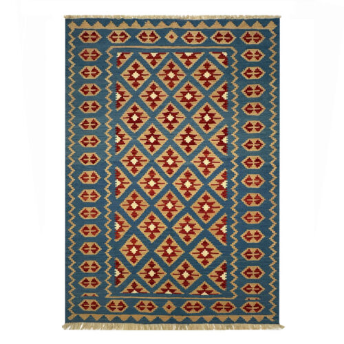 Tapis Kilim Persan en laine tissé à la main dans le Fars, géométrique Qashqai