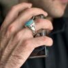Bague Modèle Œil en Argent Persan avec Turquoise de Neyshabur pour Homme