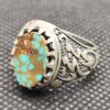 Bague Modèle Firoze en Argent Persan avec Turquoise de Neyshabur pour Homme