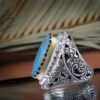 Bague Modèle Roi en Argent Persan avec Turquoise de Neyshabur pour Homme