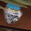 Bague Modèle Roi en Argent Persan avec Turquoise de Neyshabur pour Homme