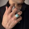 Bague Modèle Miladi en Argent Persan avec Turquoise de Neyshabur pour Homme