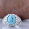 Bague Modèle Montagne en Argent Persan avec Turquoise de Neyshabur pour Homme