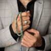 Bague Modèle Montagne en Argent Persan avec Turquoise de Neyshabur pour Homme