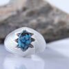 Bague Modèle Rayée en Argent Persan avec Turquoise de Neyshabur pour Homme