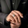 Bague Modèle Rayée en Argent Persan avec Turquoise de Neyshabur pour Homme