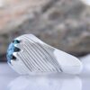 Bague Modèle Rayée en Argent Persan avec Turquoise de Neyshabur pour Homme