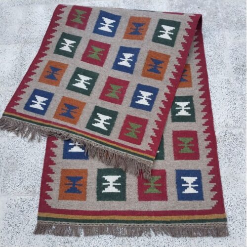 Chemin de Table Tapis Persan Traditionnel Tissé à la Main Géométrique Rouge